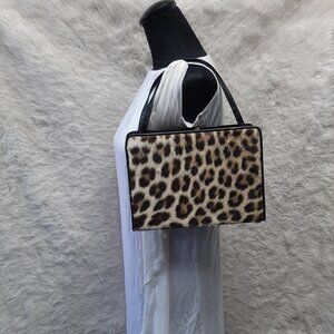 Vintage 50s Walter Katten Calf Hair Leopard Leather Clutch Handbag